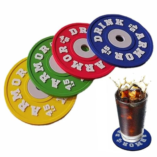 Posavasos Originales con Forma de Pesas de Gimnasio, Posavasos Silicona para los Amantes del Gym, 4 Unidades de Discos de Barras, para Bebidas como Cervezas, cafés o te, Originales y duraderos