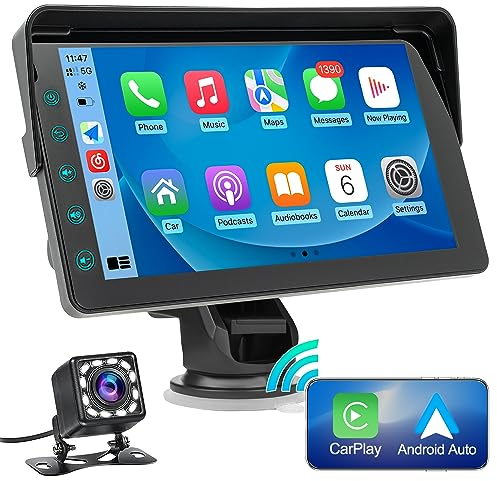 2024 Newest Wireless A-pple Carplay & Android Auto, Portable TouchScreen Automatic Multimedia Player, Autoradio with Mirror Link/Siri/FM/Backup Camera/Bluetooth/GPS/Navigation Screen for All Vehicles