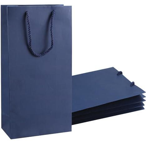 Prembag Navy Blue Wine Gift Bags for Double Bottle, 7x 3.5x13.8 Whiskey/Liquor 2 Bottle Wine Bags with Rope Handles,4 Pcs