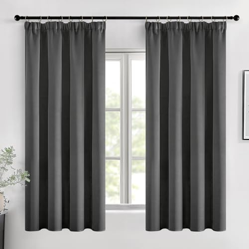 MIULEE Verdunklungsvorhänge mit Kräuselband Grau Vorhänge Blickdicht 2er Set 140x175 cm Modern Gardinen Abdunkelnde Vorhang Kurz Fenster Vorhänge Wohnzimmer Schlafzimmer Fenster Gardine Verdunkelung