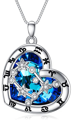 enjoylifecreative Damen Zwillinge Sternzeichen Halskette Sterlingsilber Gemini Sternbilder Stern Kristall Anhänger Kette Horoskop Astrologie Geburtstag Schmuck Geschenke für Frauen Mädchen
