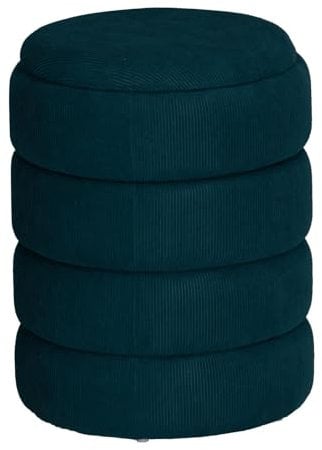 URBNLIVING Soft Velvet Ottoman Storage Pouffe Footstool Dressing Vanity Chair (Teal Blue, Round)