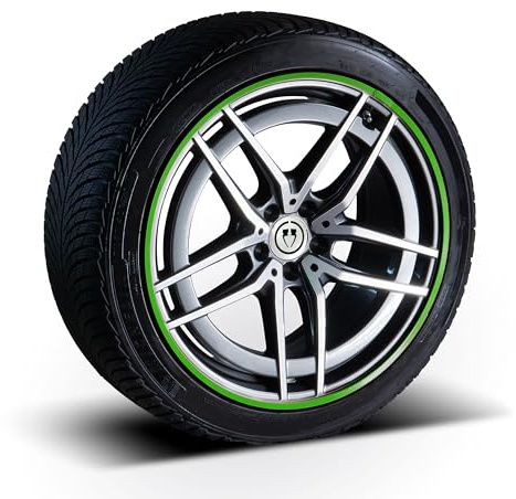PRIORIM 4x Aluminium Felgenschutzringe (19 Zoll, Grün) - Kratzfester & Wetterbeständiger Rundumschutz für Autoreifen & Felgen - Effektiver Felgenrand-Schutz
