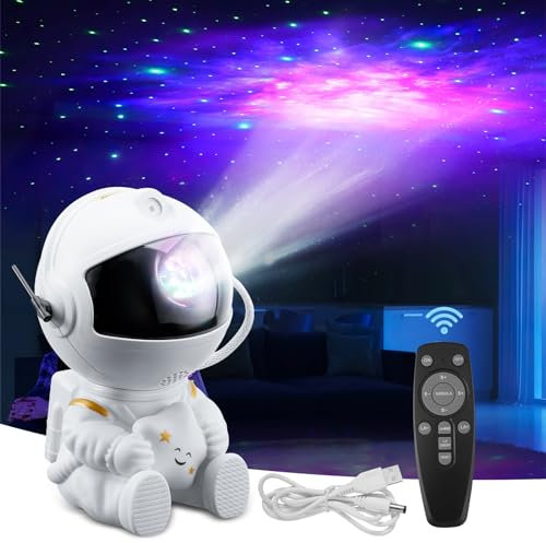 HuuppHip Proiettore di Galassia Astronauta, Proiettore di Stelle Astronaut con Nebulosa e Telecomando, Rotazione a 360 ° Proiezione