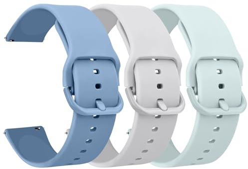AK Pack 3 Watch Bands 20mm 22mm for Women Men, Replacement Straps Band for Smart Watch, soft skin-friendly silicone quick release, smart watch wristband (22mm, Sky Blue/Silver Gray/Turquoise)
