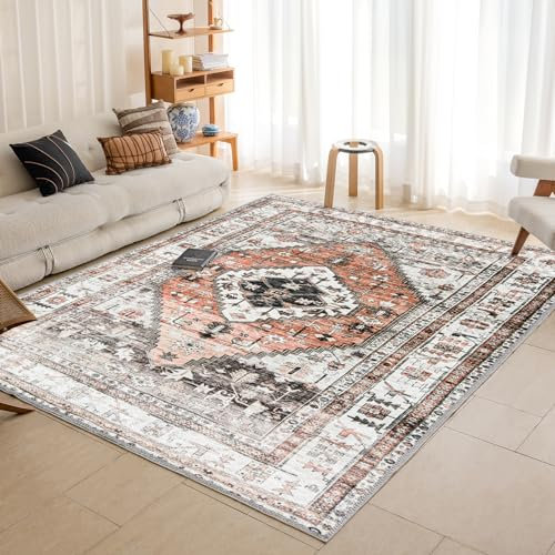 OMERAI Teppich - Teppich Wohnzimmer 200X290CM Teppich Schlafzimmer Orange Orientalisch Weiche, Kurzflor Carpet - Waschbarer in Waschmaschine Teppiche