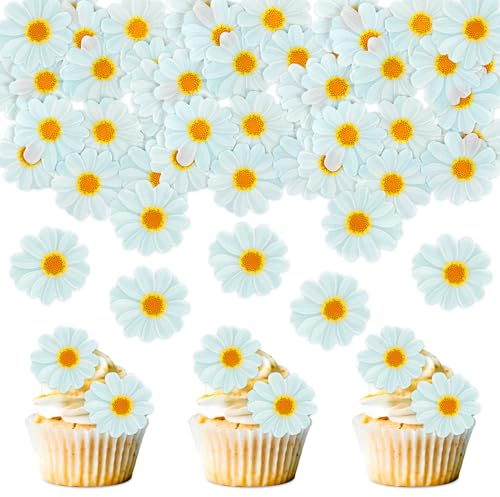 40 Stück Essbare Blumen Cupcake Toppers Weiße Chrysantheme Tortenaufleger Essbare Blumen Tortendekoration Picks Hochzeit Baby Dusche Party Hochzeit Jahrestag Geburtstag Party Cupcake Dekoration