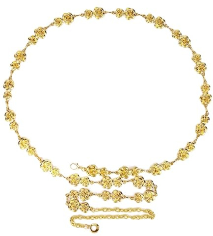 Linkidea Cintura a catena taglie forti da donna, cintura alla moda in metallo color oro rosa, cintura con catene per la vita spesso regolabile fino