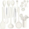 TEAMFAR Juego de 15 utensilios de cocina de silicona, con soporte para utensilios, resistentes al calor, aptos para lavavajillas, color blanco