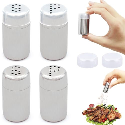 BGOBTY Salières et Poivrières,Mini Salières,Mini Petites Salières,Salière à épices avec trous,shaker à épices 5 ml,poivrière avec couvercle pour camping,maison,travail,restaurant (4 pièces)