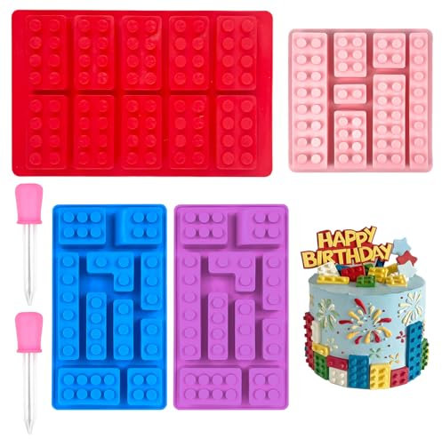 4 Stück Bausteine Silikonform, Bausteine Schokoladenform, Antihaft Silikonformen Backen für Süßigkeiten Schokolade Eiswürfel Dessert Gelee-Formen Kuchen Dekoration