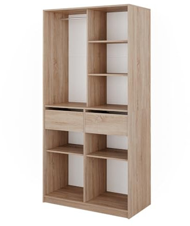 Vicco Kleiderschrank Elmo, Flügeltürenschrank, Sonoma, 100 x 200 cm mit 2 Schubladen