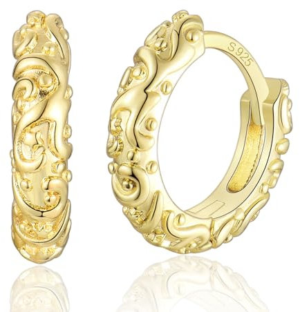 Creolen 925 Silber/Gold Für Damen und Herren - Kleine Schwarze Huggie Ohrringe, Hypoallergen Knorpel Schlafen Piercings Schmuck