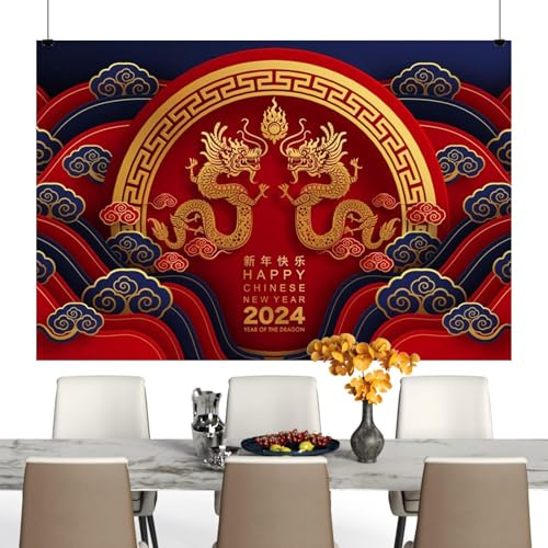 Banner Happy Chinese New Year 2024 | Mondneujahr Drachen-Banner