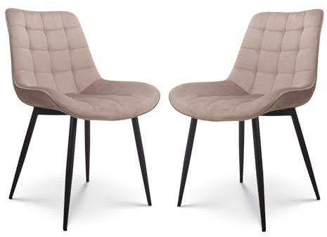 Kosmi - Lot de 2 chaises Beiges Style scandinave avec Assise en Tissu rembourré et Pieds en métal Noir