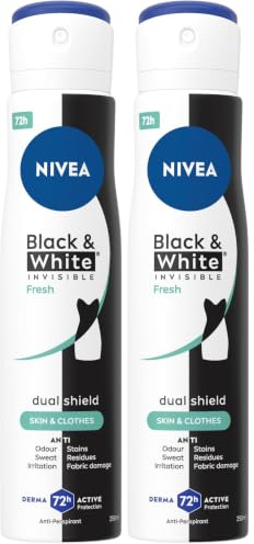 NIVEA Black & White Fresh Anti-Perspirant Spray (250ml), 72hr Anti-Sweat Women's Deodorant Spray, No Stains on Black and White Clothes (Pack of 2)