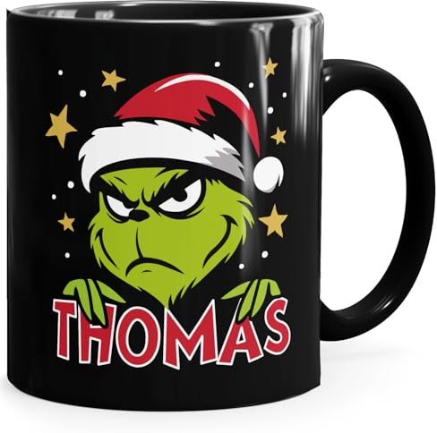 MoonWorks® Tasse Weihnachten Weihnachtsnörgler personalisierbar mit Name Wunschname Geschenkidee Weihnachtsmuffel Schwarz standard