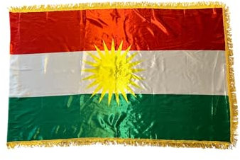 Premium Kurdistan Fahne mitn goldenen Fransen, Kurdische Flagge, 150 cm x 90 cm Nationale Flagge