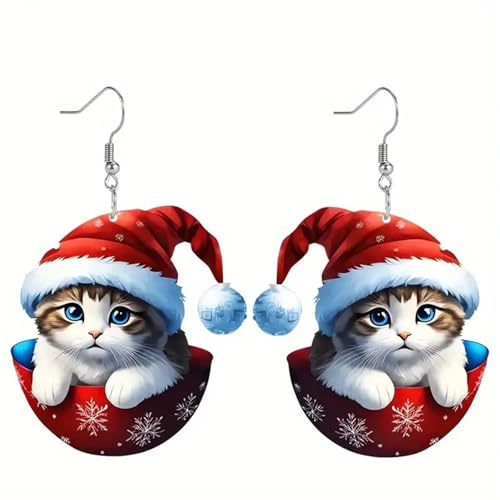 TianWlio Damen Hängende Ohrringe Schmuck Zirkonia Kristall Cute Christmas K Itten Acrylic Earrings 2024 New Winter Holiday Atmosphere Earrings Ohrringe Anhänger für Damen Retro (Red, One Size)