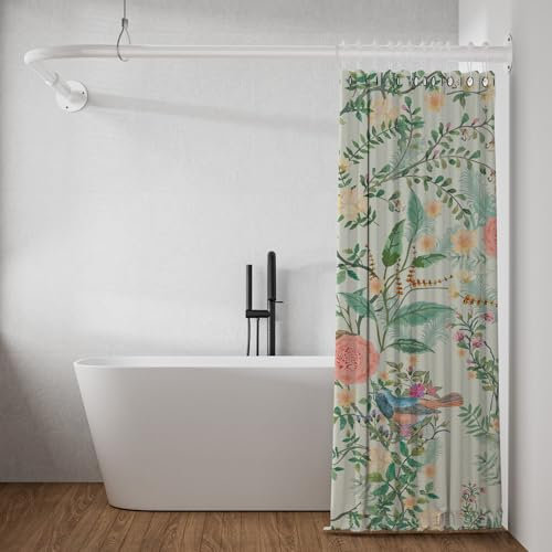 L Shaped Shower Curtain Rail, [60-90cm] x [100-173cm] Adjustable Corner Shower Curtain Pole, Wall Mounted Curved Shower Rail With 12 Rings & Ceiling Support For Bathroom Bathtubs, Need Drilling, White