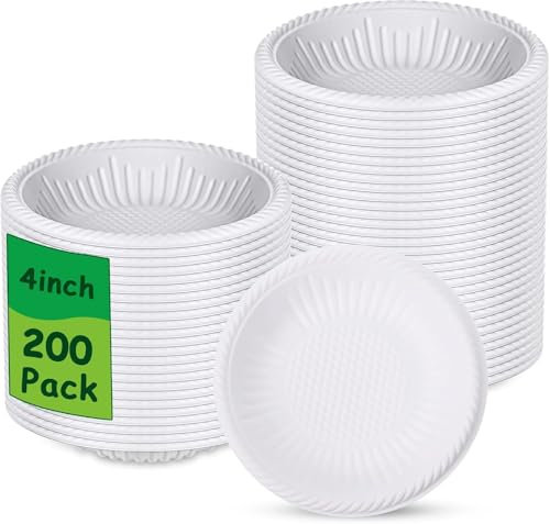Malloom Lot de 200 petites assiettes en carton de 10 cm, assiettes à dessert blanches solides, assiettes jetables, pour fêtes et pique-niques