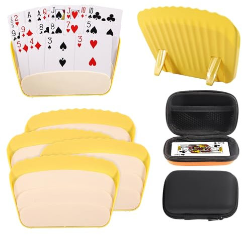 Silkwish 4X Spielkartenhalter mit 2 Box (Ohne Spielkarten) - 3-Etagen Kartenhalter für Spielkarten, UNO - Spielkartenständer zum Hinstellen aus Plastik Card Holder für Senioren, Kinder, Erwachsene