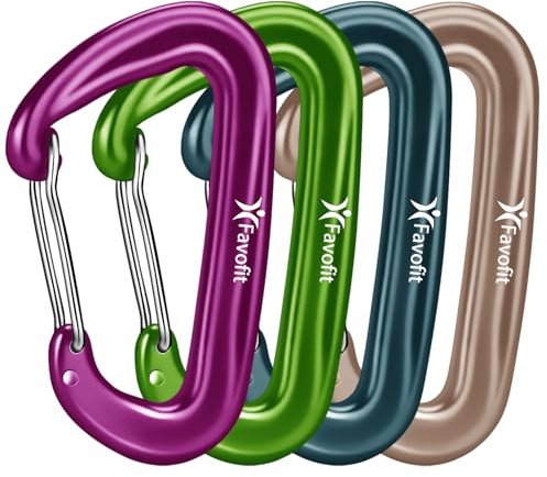 Schwerlast Alu Karabinerhaken Schlüsselanhänger Karabiner - Favofit 12KN (1224 kg) Karabiner Groß für Hängematte Outdoor Camping - Ultraleicht Klein D-Ring (Lila/Grün/Blau/Silber)