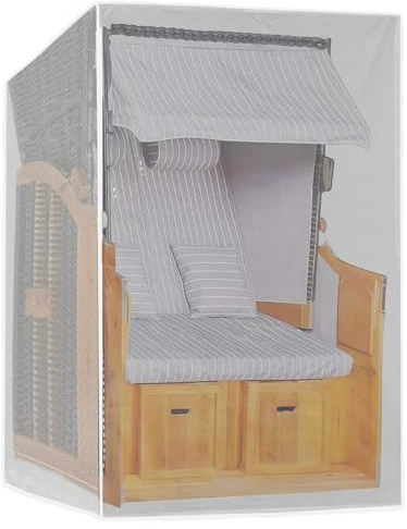 LEKEFETO Strandkorgsskydd, strandkorgskydd, skyddsfodral för strandkorg, strandkorgskydd, vattentätt och dammsäkert och UV-skydd och rivbeständigt – 125 x 90 x 165/135 cm, transparent
