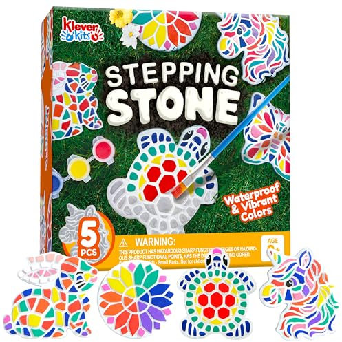Klever Kits Rock Painting Kit for Kids Paint 5 Unicorn Garden Stepping Stones,Ceramic Arts & Crafts for Kids Ages 6-12,Birthday Gifts for 6 7 8 9 10+ Year Old Boys and Girls,DIY Toys,Outdoor Crafts