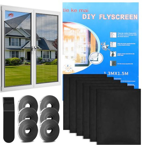 6 Pezzi Zanzariera Finestra, 130x150cm Zanzariere per Finestre, Mosquito Net per Finestra con Adesivo Magic Tape, Taglierina e Strumento di Pressione, Prova di Insetti Zanzariere per Finestra
