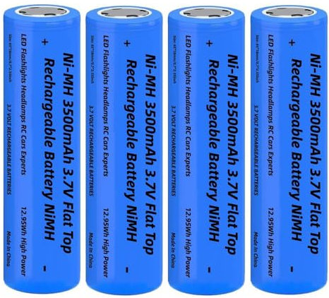 4 Pack Piles Rechargeables 3.7V Ni-MH, 3500mAh NiMH Tête Plate Rechargeables Batterie pour Lampe Frontale LED,Télécommande,Mini Ventilateurs,Phare,Taille: 18mm * 65mm/0.7 * 2.55inch(Largeur*Hauteur)