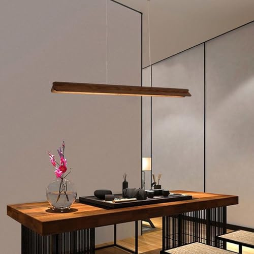 Holz LED Pendelleuchte Esstisch Dimmbare Hängelampe Esszimmer Esstischlampe, Holzlampe mit Fernbedienung, Hängend Leuchte Höhenverstellbar für Büro Küchen Wohnzimmer Deckenlampe (Nussbaumholz, 100cm)