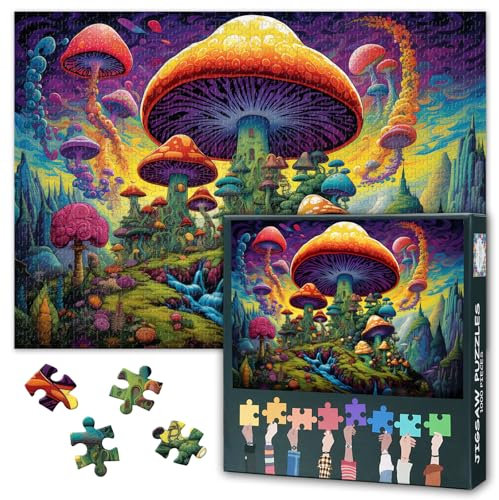 1000 Teile Puzzle Psychedelische Pilz Kunst | Visionäre Muster & Abstrakte Designs für Trippy Wanddekoration | Anspruchsvolles Erwachsenenpuzzle mit Meditativem Effekt | 70x50 cm (27.5x19.7 Zoll)
