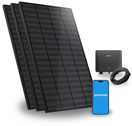 SUNSHARE Ray 600W Balkonkraftwerk ohne Halterung – Flexibles DIY Solaranlage Komplettset – 800W Wechselrichter + 3x 200W Solarpanel – Plug & Play – Balkonkraftwerk Steckdose – inkl. Kabel