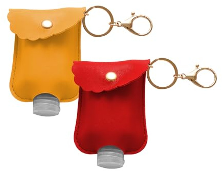 Bojueshaw 2PCS Hand Sanitiser Keychain Holders,Portable Refillable Hand Gel Dispensers,Empty Squeeze Bottles for Bags,Purses,Travel(Black&Pink)