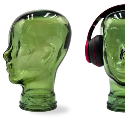 DESIGN DELIGHTS Kultiger Glaskopf - dekorativer Glas Kopf für Wohnzimmer & Schaufenster - ideal als Kopfhörerhalter, Hutständer, Perückenhalter, Dekofigur & Präsentationsständer - Farbe: T03 grün