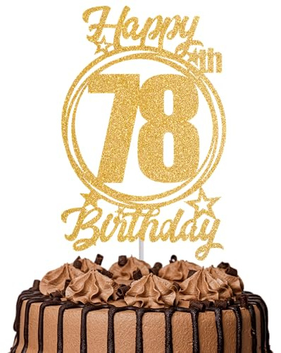 1Pc Happy 78th Birthday Cake Topper – Gold Glitter “Cheers to 78 Years” Decoration | 78 & Fabulous Cake Topper for Women Men | Birthday Party or Anniversary Cake Decor Supplies