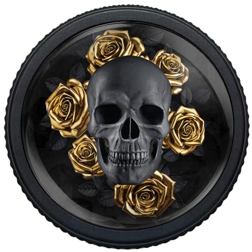Artinhand 4 Pack Gothic Skull Metal Cabinet Knobs for Kitchen Bathroom | Golden Roses Drawer Pulls Round Black Dresser Handles Hardware for Desk Cupboard Wardrobe Closet Vanity Decor