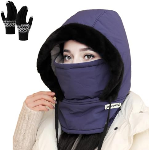 NNBWLMAEE Bonnet Thermique Épais Doublé Peluche avec Masque pour Homme Et Femme, Écharpe 3 en 1 Coupe-Vent, Ski, Froid Et Chaud