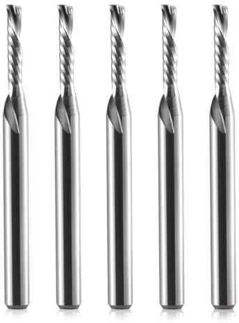 CNC Fräser Spiralnutfräser,Fräser 3.175mm (1/8) Schaft,1,0 mm CED 4 mm CEL 1 Flute Single Flute Downcut Spiral End Fräser CNC Router Bit für Acryl, PVC, MDF, Aluminium, 5 Stück