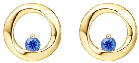 Calefee Damen Ohrringe Gold 585 Echtgold, Frauen Ohrstecker mit Labor Erstellt Saphir, Echtschmuck für Hochzeit