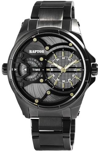 Raptor Damen Armbanduhr Analog in Schwarz, Gesamtlänge 23.5 cm, Edelstahlarmband – 3 ATM