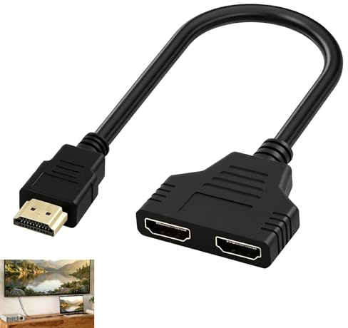 Adaptador HDMI Splitter 1 Entrada 2 Salidas 1080P, Duplicador HDMI Macho a 2 HDMI Hembra Cable 30 cm, Divisor Pantalla para TV Monitor Proyector Dos Televisores Soporta Duplicación Mismo Contenido