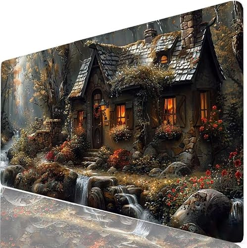 Cabin XXL Mouse Mat 60x30cm Gaming Mouse Pad Flower Large Desk Mat, Gaming Desk Accessories with Non-Slip Base & Stitched Edges, Improved Precision Speed Mousepad for Laptop, Office Home Gamer H0-934