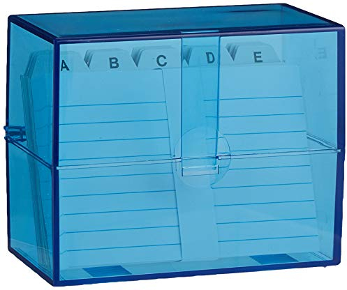 Wedo 2507303 Karteibox DIN A7/300 quer, transparent blau inklusive 100 Karteikarten (weiß, liniert) und Register