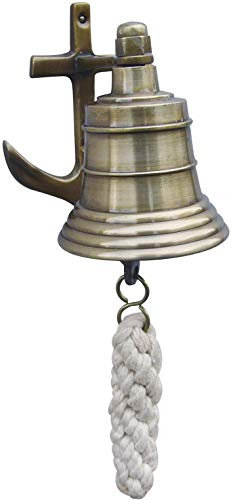 Nautic Spezial MV Glocke Türglocke Wandglocke Messing antik mit Wandhalterung Anker Ø Glocke ca. 55 mm