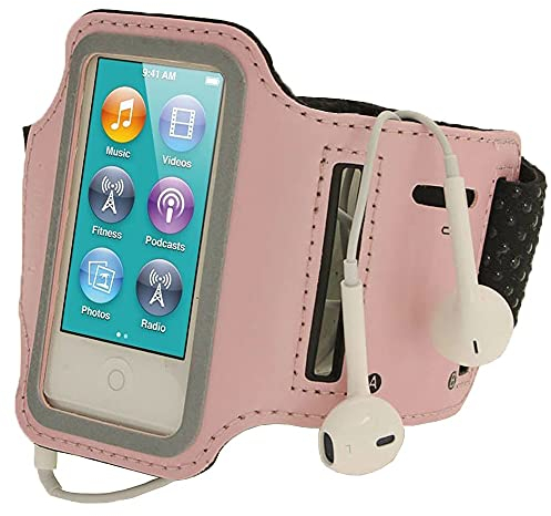 iGadgitz U2044 Pink Rosa Reflektierende Anti-Rutsch Neopren Sports Armband Oberarmtasche Kompatibel mit Apple iPod Nano 7. Generation 16GB 7G
