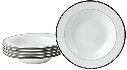 Deagourmet 207, Saturno Tratto Nero Set 6 Piatti Fondi in Cartone Bianco, Porcellana Bianca