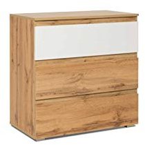 Kommode mit 3 Schubkästen (B/H/T: 80 x 80 x 45 cm) griffloses Design, Honigeiche/Weiß
