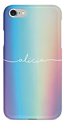 Personalised Compatible with iPhone 6 & 6s Tirita Hard Case Cover PRINTED GLITTER, NOT REAL GLITTER Holographic Iridescent Lookalike Print Rainbow Psychedelic Pastel Colours Custom Initials Name Bling